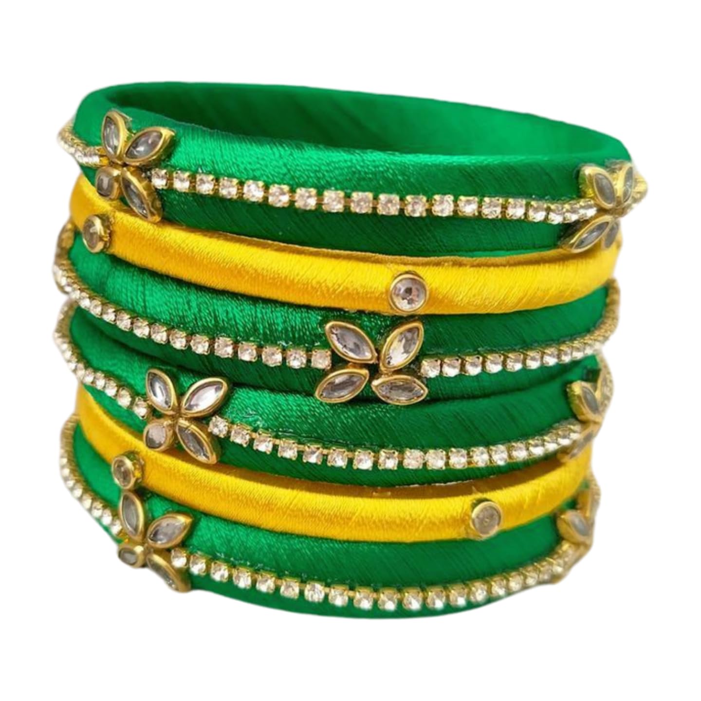 Handicrafts Silk Thread Bangle Kada For Women Girls 6 PC Set Wedding & Festive Occasion Handmade Multicolored Chura Chuda Chudi Stone Studded-image-40