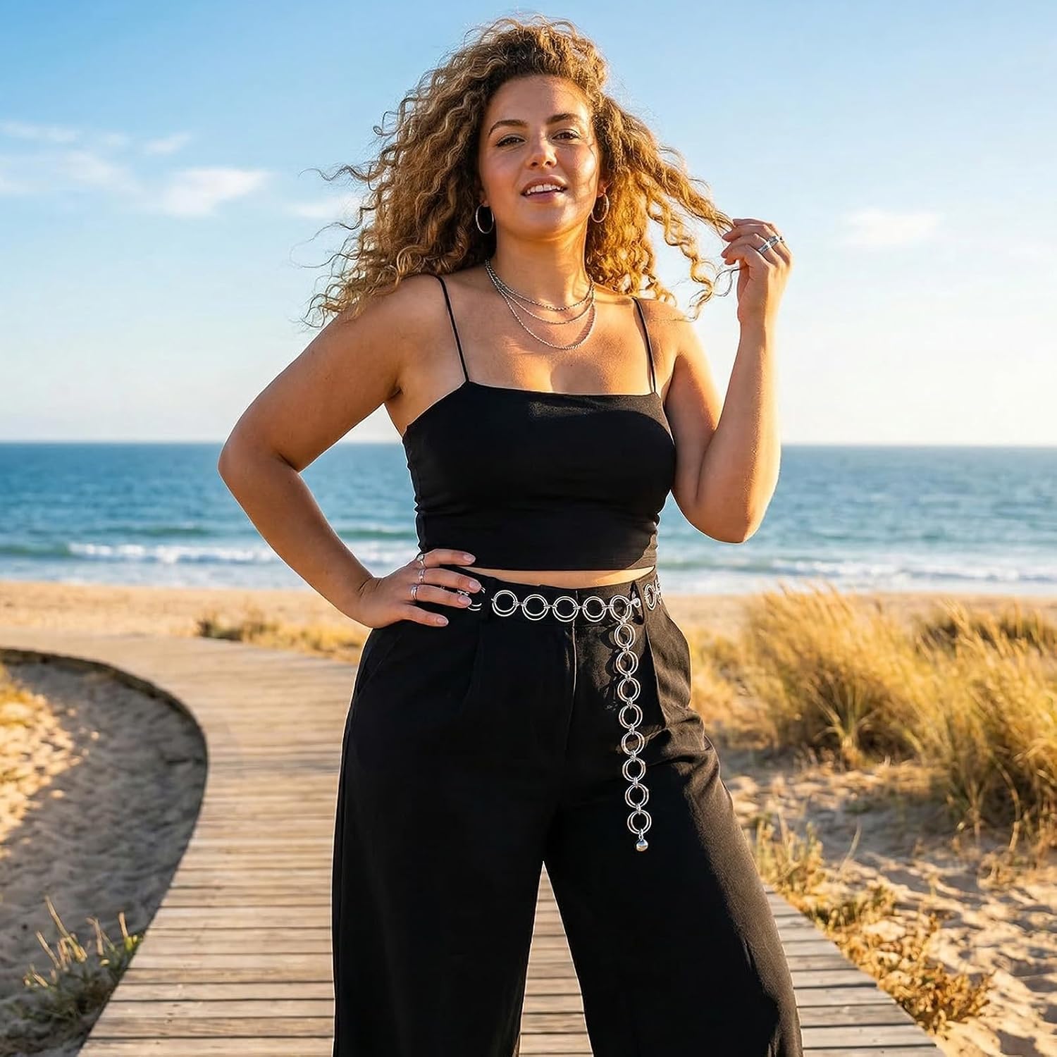 Mabor Silver Chain Belts for Women, Stainless Steel Silver Waist Chain