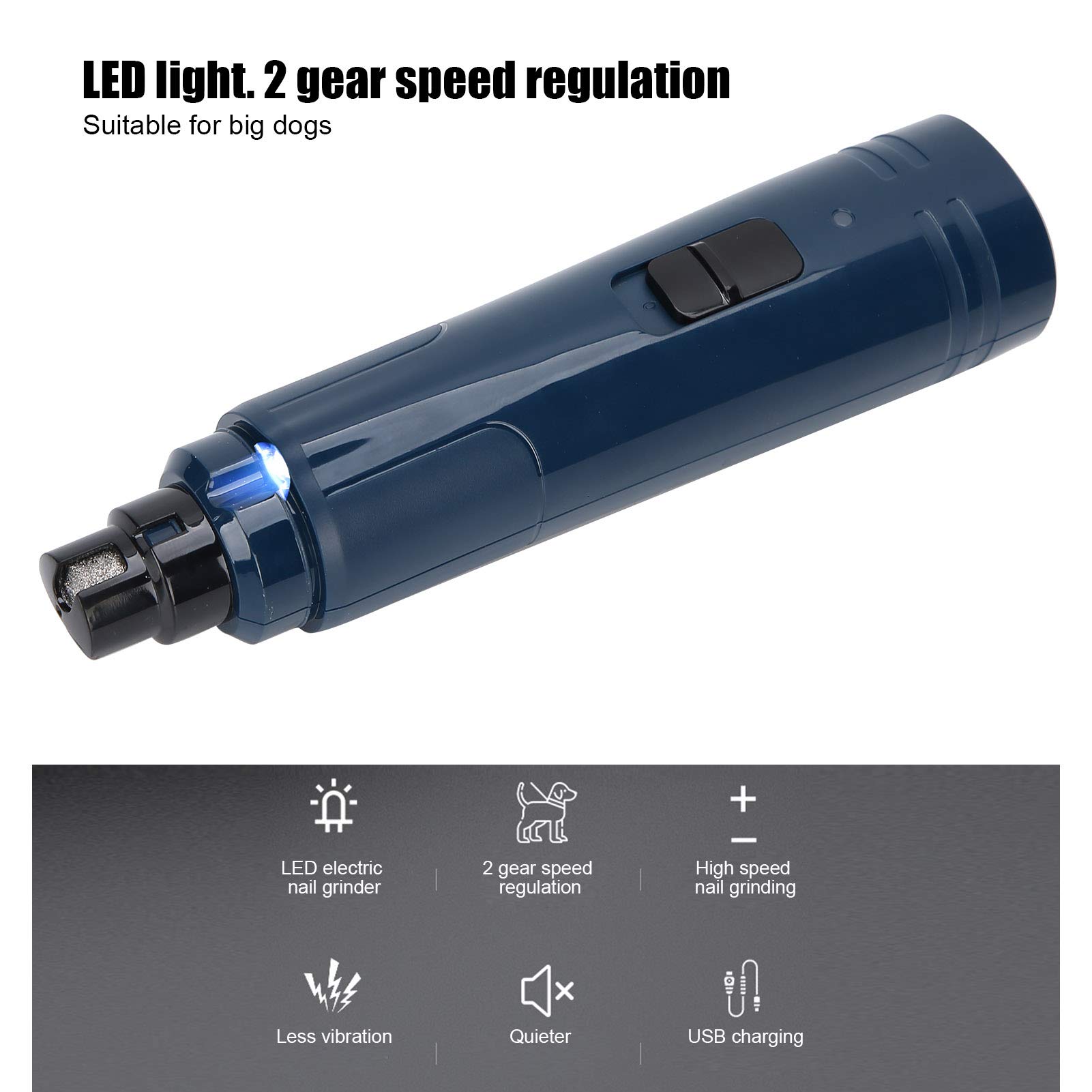 Broyeur à Ongles pour Chien, Coupe-Ongles électrique Rechargeable LED Professionnelle pour Animaux de Compagnie, Outil de toilettage de Pattes de Moteur Ultra Silencieux à 2 Vitesses