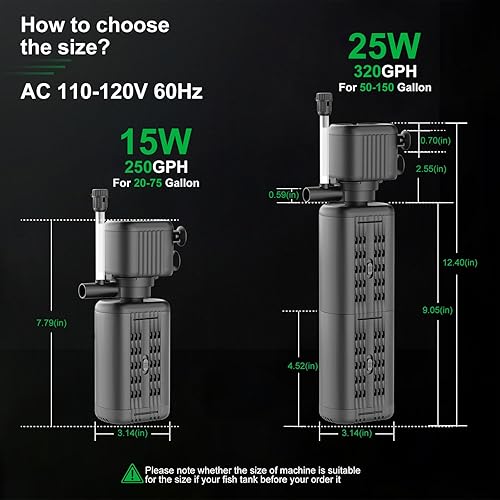 Miniatura 6 de Filtro de acuario, filtro de energía sumergible, filtro de tanque cristalino potente interno para acuario, bomba sumergible y sistema de filtro,