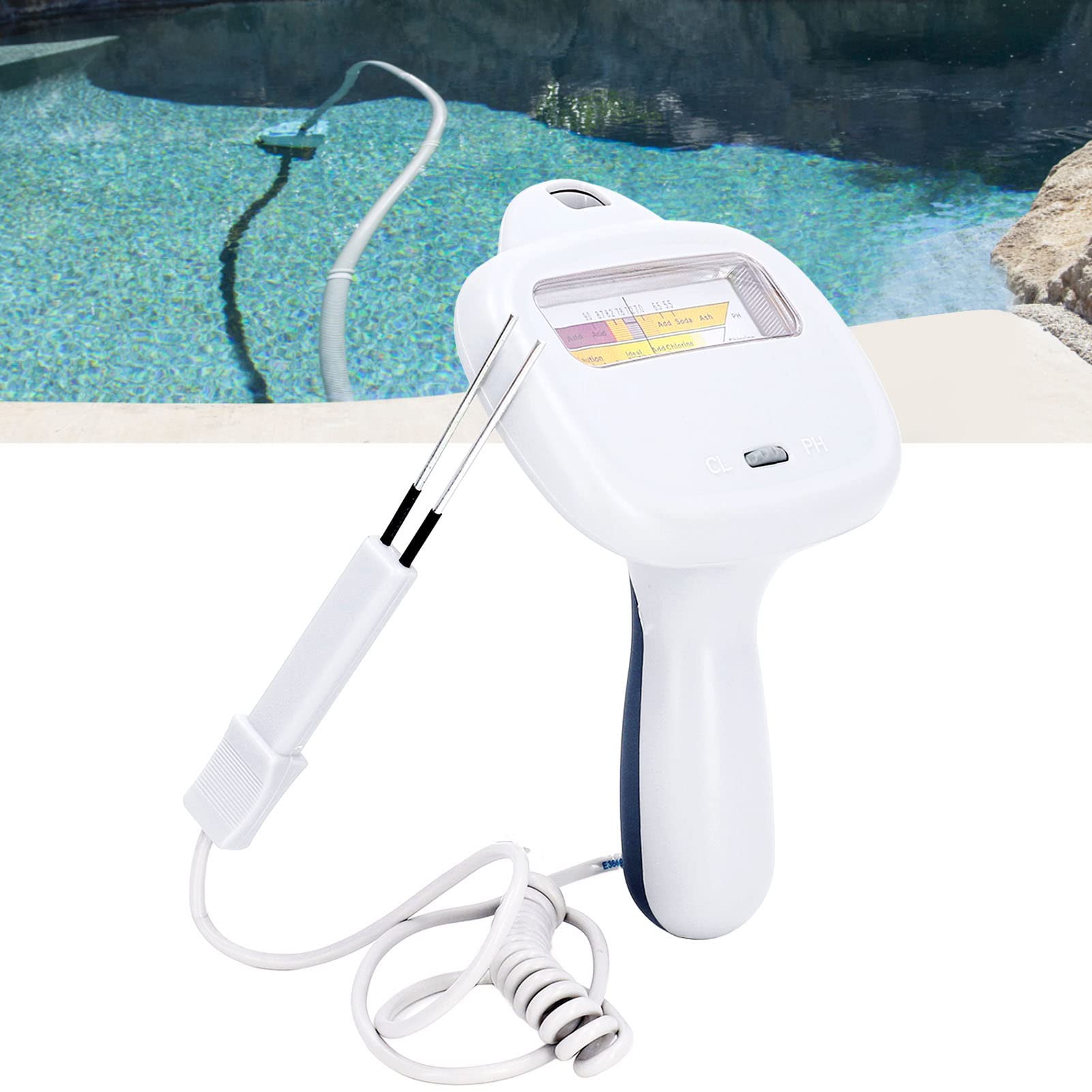 Fockety Tester Di Qualità Del'acqua, 2 in 1 Portatile Cloro e Ph Tester per Piscina Cloro, Analisi della Qualità Del'acqua Monitor Ph Meter con Sonda per Piscina Spa