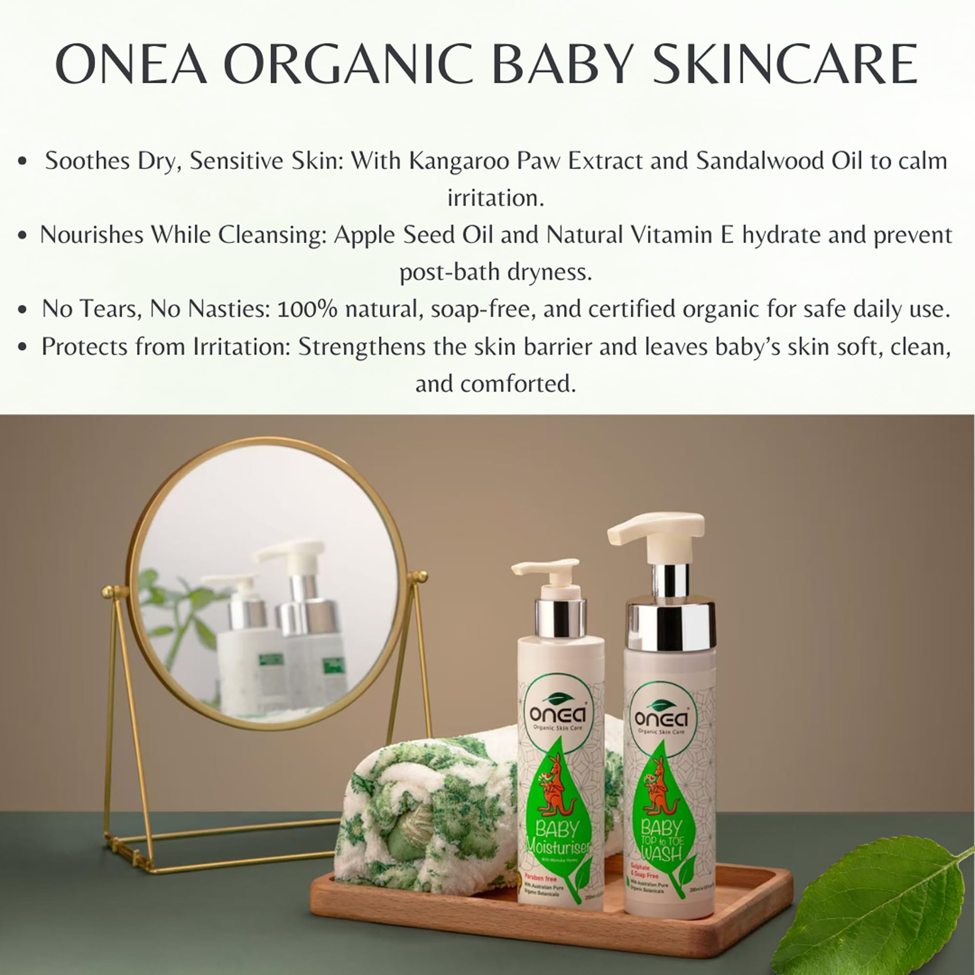 Onea - Lavado natural para bebé: jabón de cabeza a pie, hipoalergénico y sin parabenos, lavado corporal y champú, seguro para bebés con vitamina E, 17,3 ml