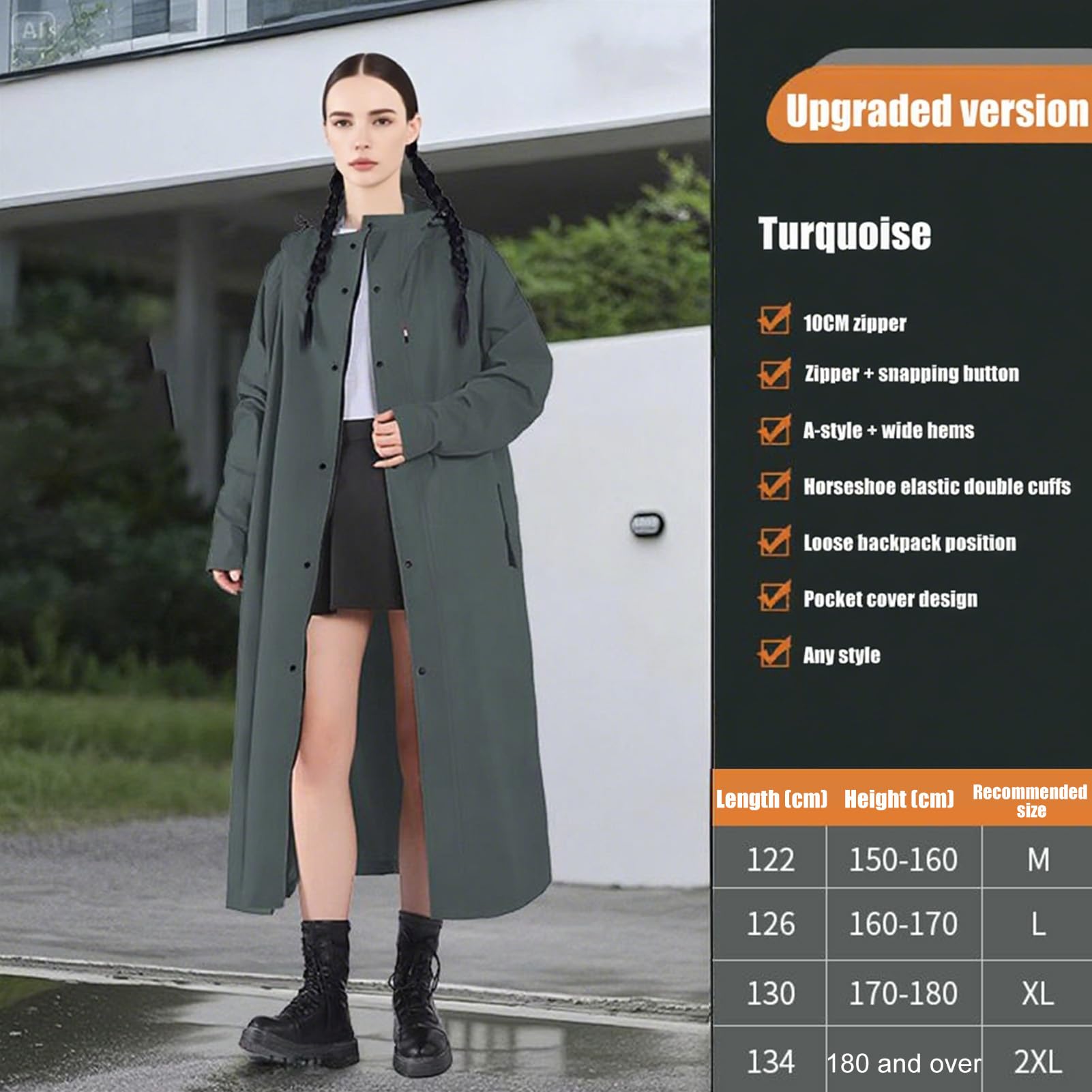 Manteau de pluie long, veste de pluie imperméable longue | Trench coupe-vent pliable poncho coupe-vent pour vélo, trajets en déplacement, pêche