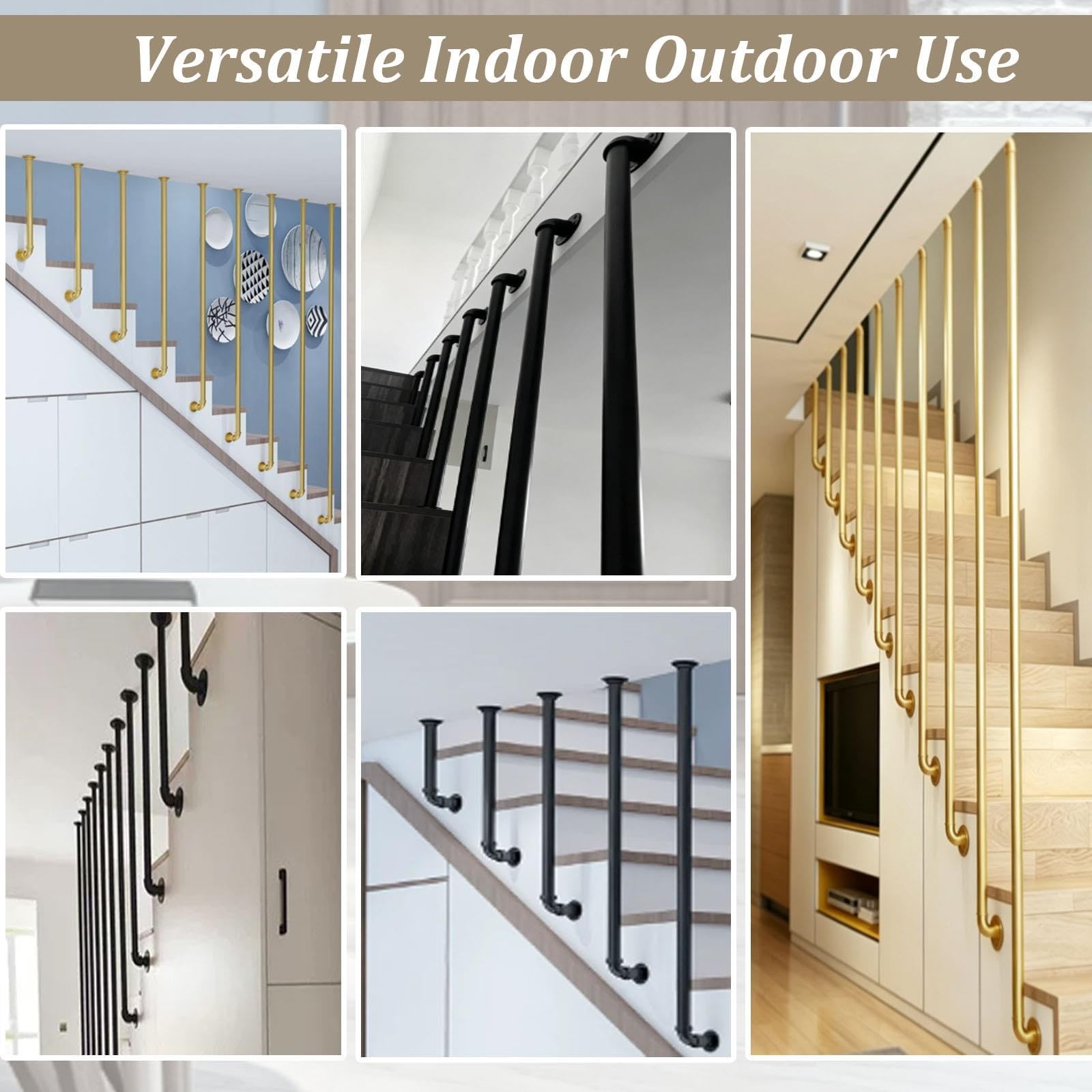 Gold Balusters for Staircase Interior, Round Spindles Stair Handrail