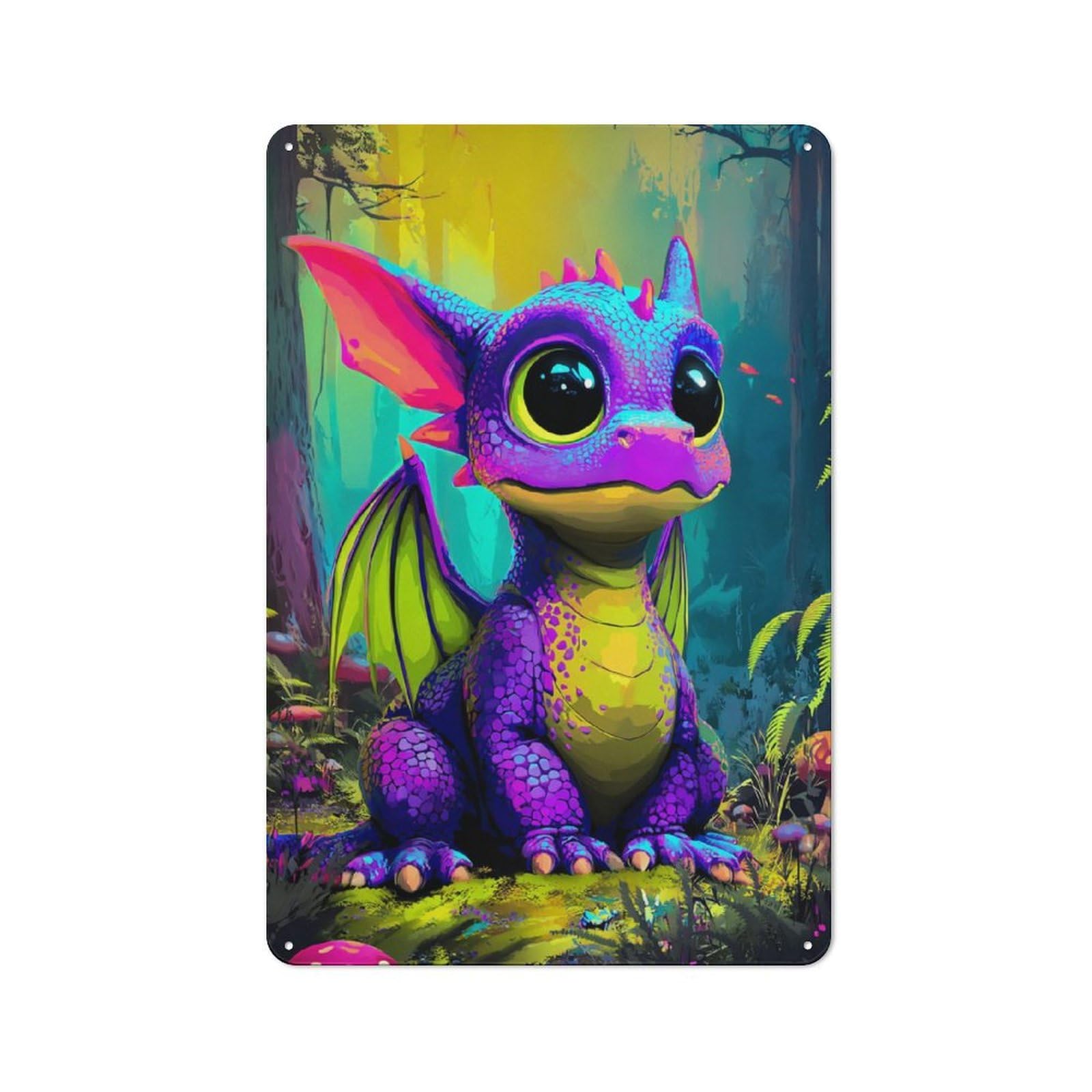 Junmoney Colorful Fantasy Dragon In Forest Retro Metal Sign 30X20cm For Living Room Or Hallway, For Updating Living Room And Hallway After Moving