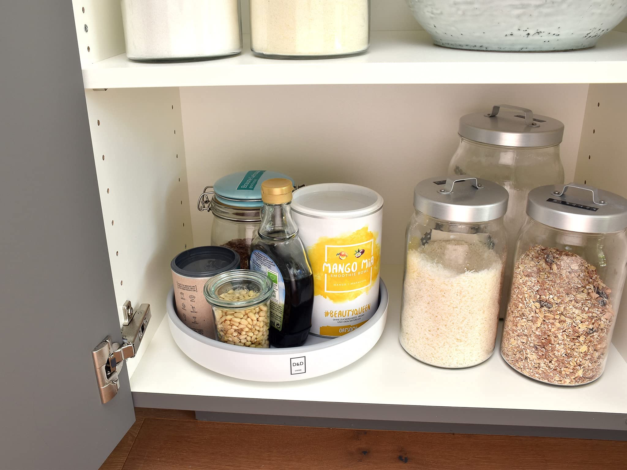 D&D Living® Plato Giratorio Ø 25 cm - Organizador de Cocina y Nevera Rotatorio | Lazy Susan Estante de Especias con Plástico Reforzado | Rondel con Rotación Silenciosa (Paquete de 2)