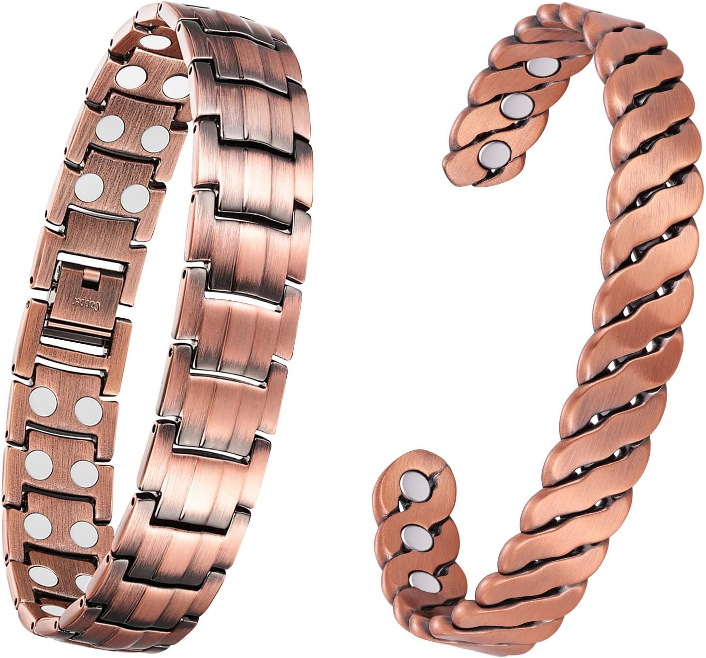 Feraco Pure Copper Bracelet for Men Women, Ultra Strength Magnetic Cuff Bangle for Men Women with 3500 Gauss Neodymium Magnets, 99.99% Copper Jewelry Gift, Adjustable