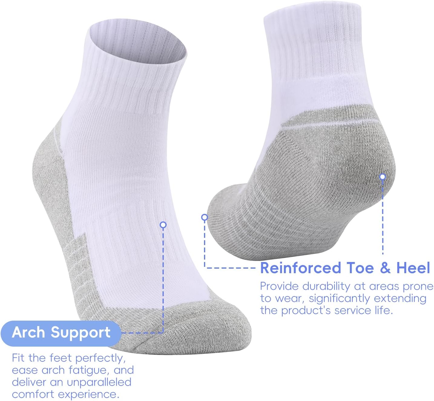 Begrily Mens Cotton Athletic Ankle Socks - 6/8 Pack Thick Cushion Low Cut Sock Comfortable for Running Sport Casual Work - Image 3