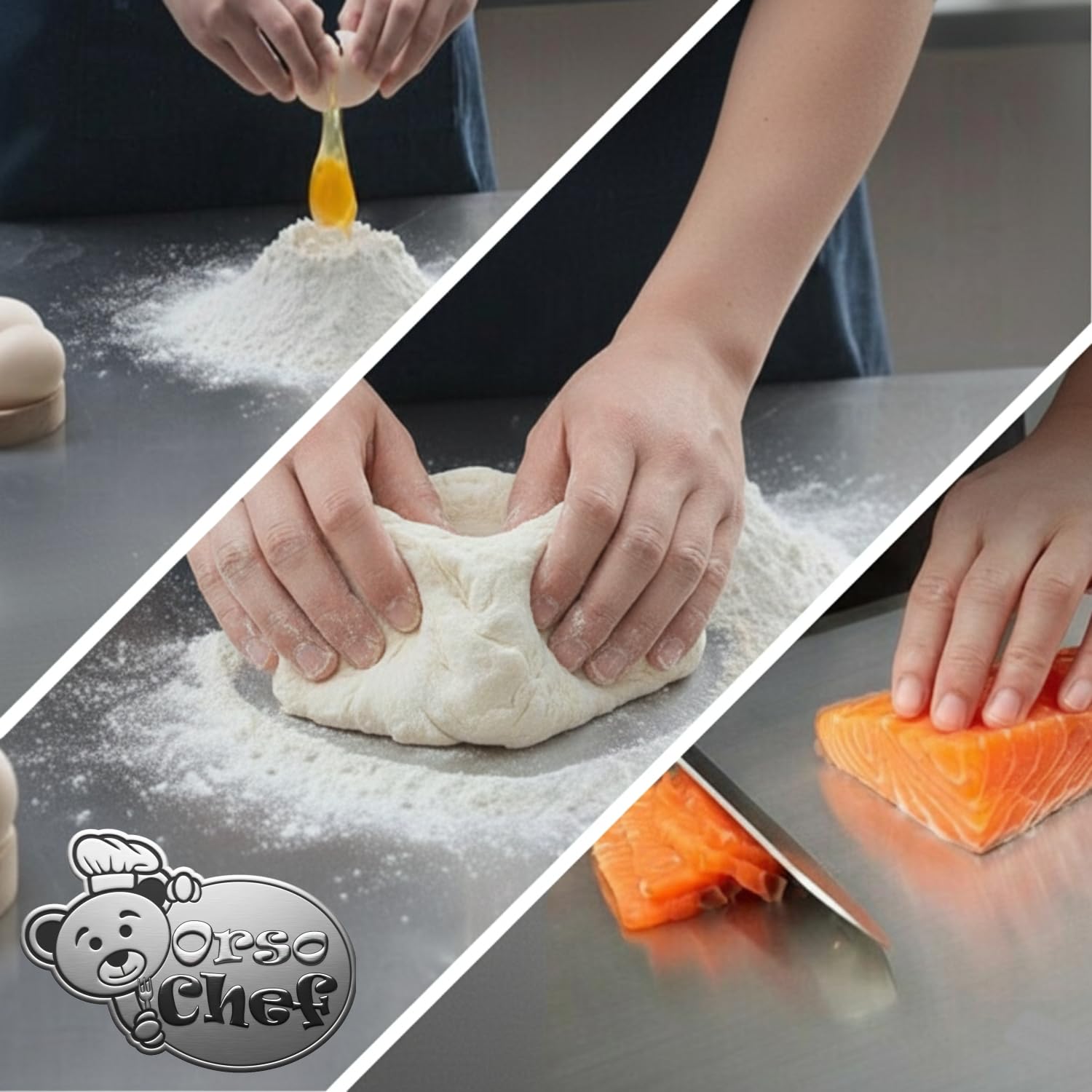 Spianatoia per impastare in Acciaio Inox 100 x 50 – Piano da Lavoro Professionale per Cucina, Pizzeria e Ristorante – Tagliere Pane, Pizza, Focaccia e Pasta – SET con tappetino antiscivolo e spatola