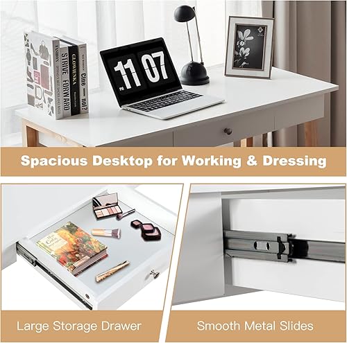 Miniatura 7 de COSTWAY Escritorio para computadora de 42 pulgadas con cajón de almacenamiento, moderna mesa de estudio de escritura en casa con patas de madera de