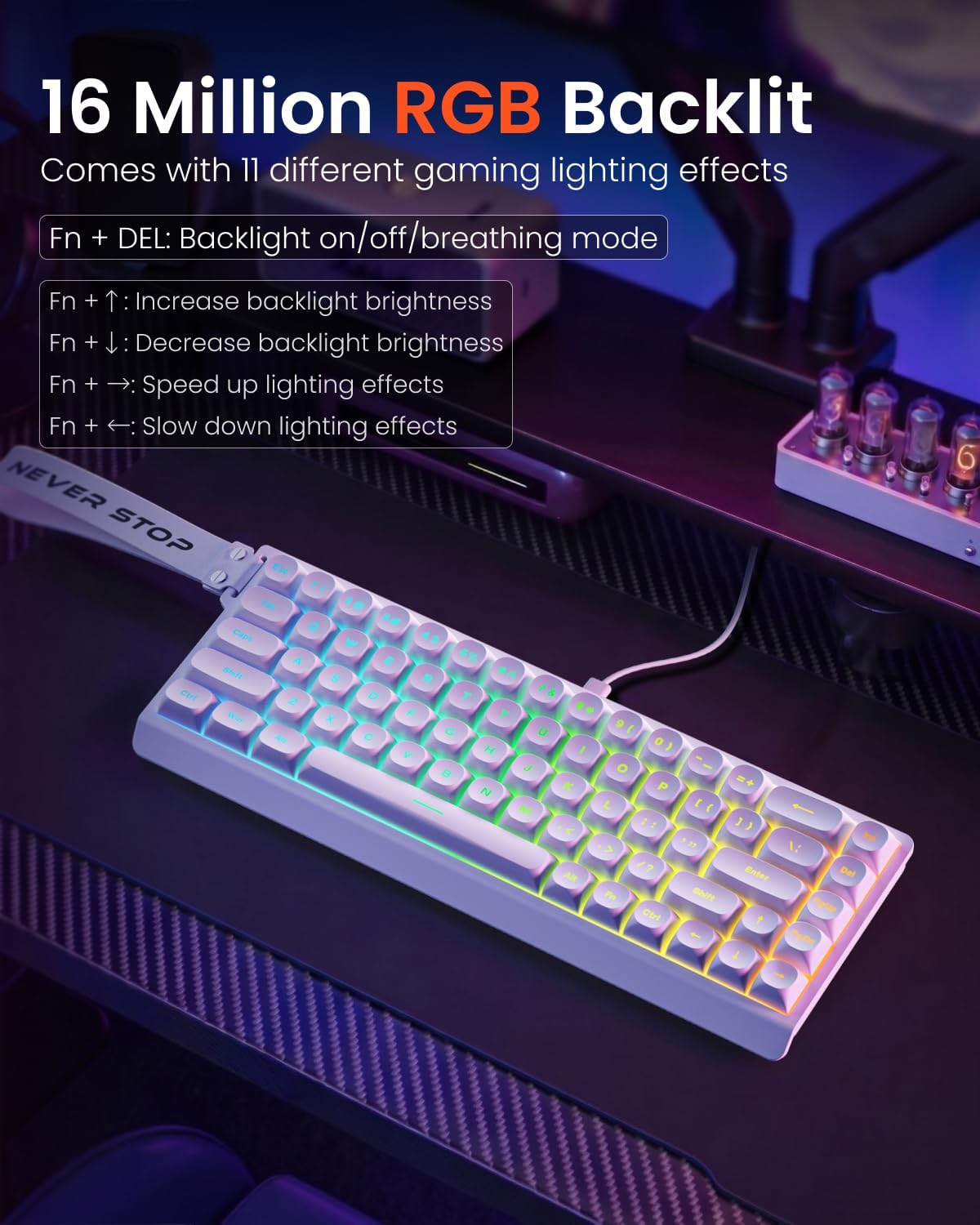 SEUNKWANG F68 Gaming Keyboard, Portable 60% Compact Mini Keyboard with 68 Round PBT Keycaps, Wired RGB Backlit Mechanical Feel Keyboard for PC Laptop Windows Gamer, White