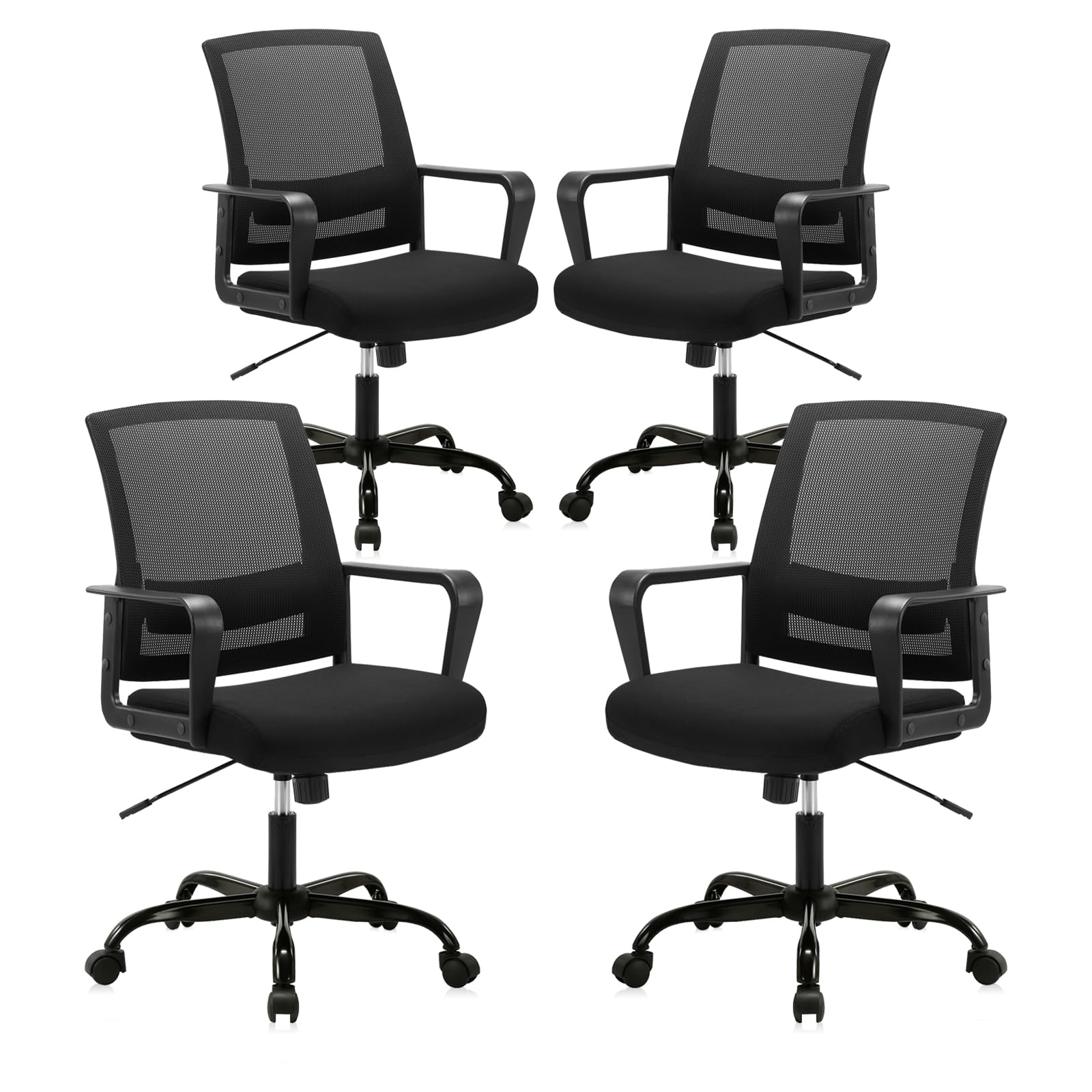 CLATINA Ergonomic Rolling Mesh Desk Chair with Executive Lumbar Support and Adjustable Swivel Design for Home Office Computer Black 4 Pack