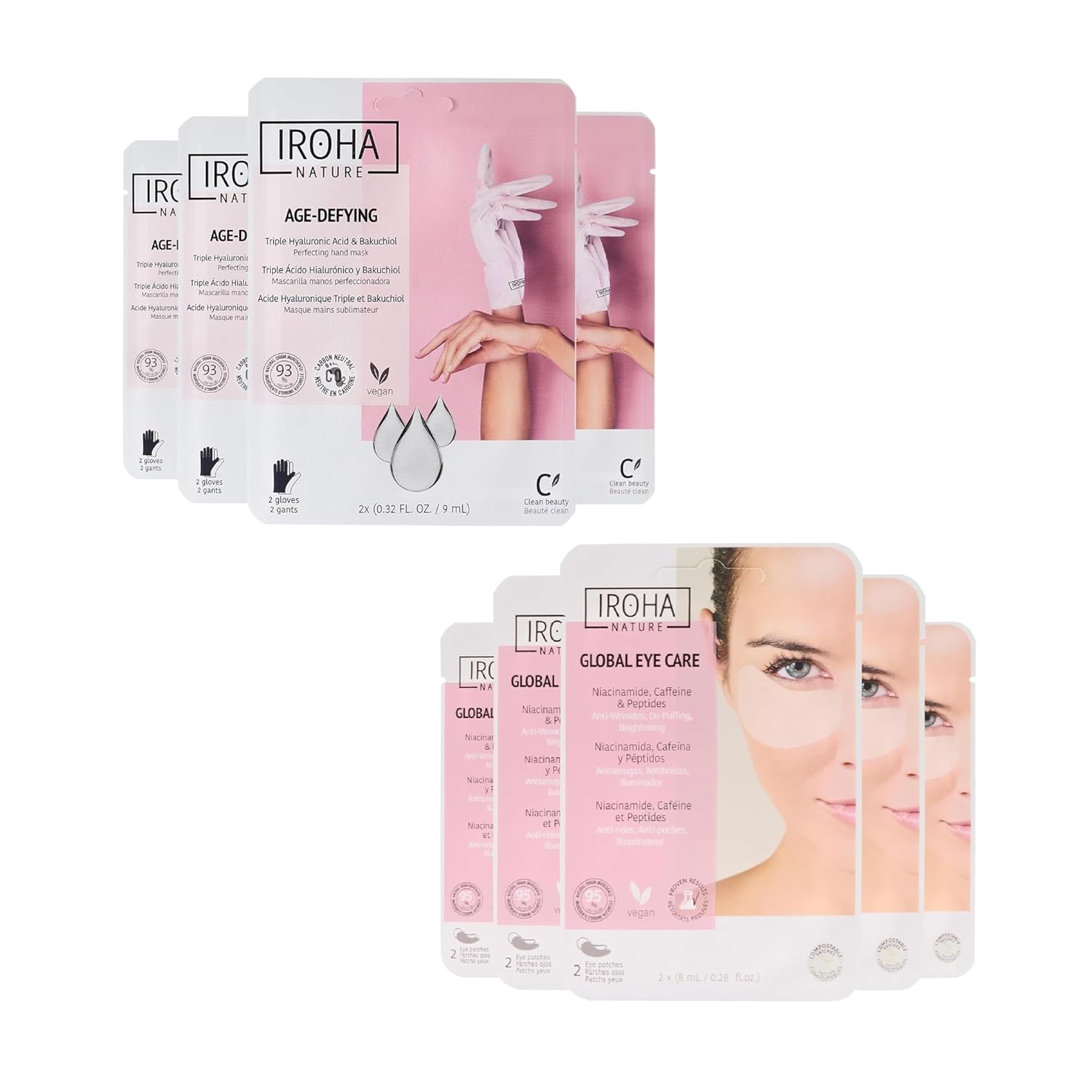 Anti-Aging Hand Mask (4 Pairs) + Eye Mask, Reduce Wrinkles, Dark Circles & Puffiness (5 Pairs) – Anti-Aging Hand Mask with Hyaluronic Acid & Bakuchiol |Eye Patches with Niacinamide, Caffeine, Peptides