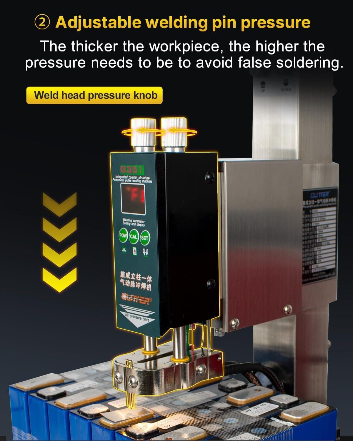 GLITTER Pneumatic Welding Machine with Height Adjustable Welding Head, Adjustable Pin Pressure and Speed Control, Front-Mounted Pressure Gauge, G351
