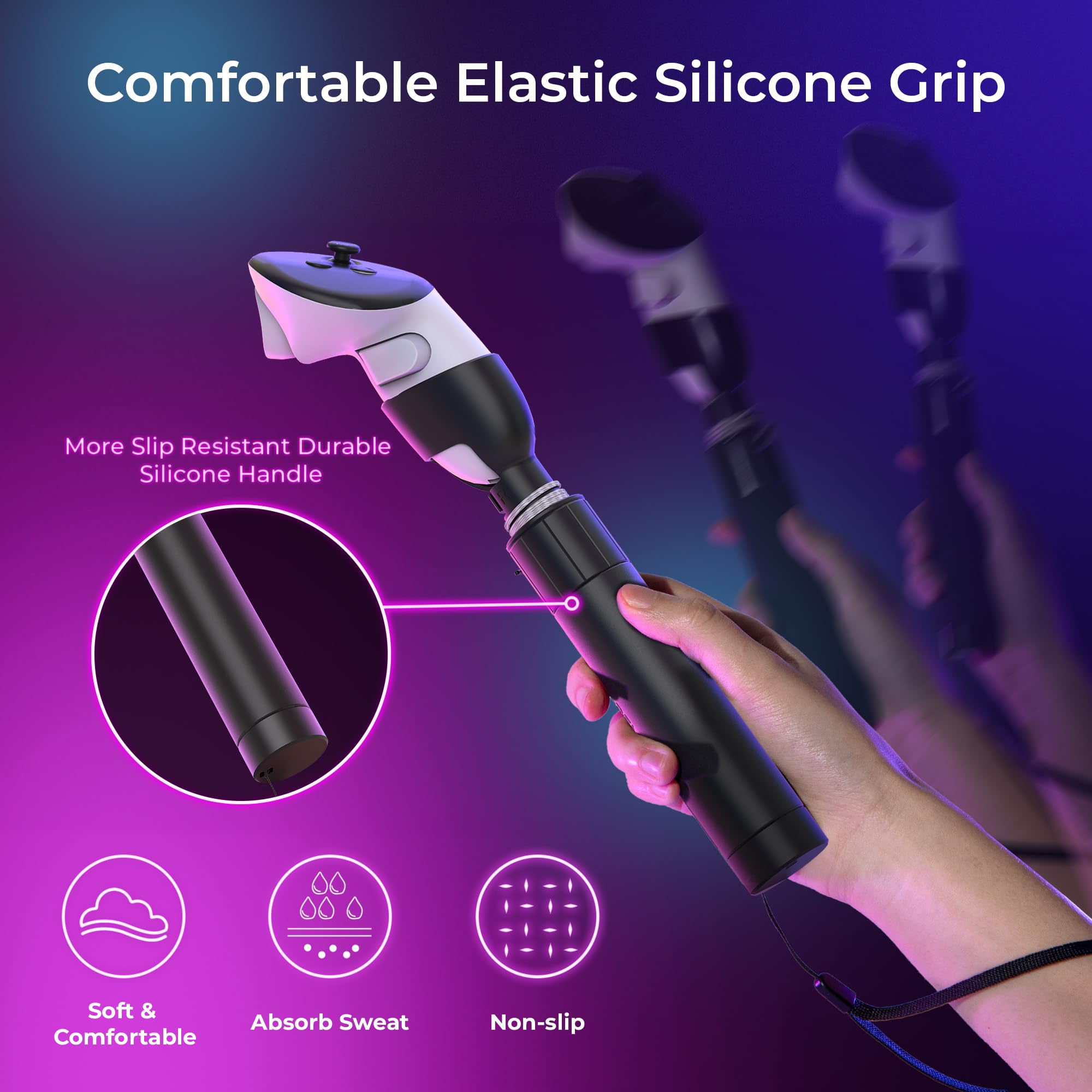 DEVASO Dual Handles Extension Grips für Meta Quest 3S/Quest 3 Zubehör, 3 in 1 Controller Griffe Erweiterung für Gorilla Tag Beat Saber, Griffe Verlängerungsgriffe für Oculus Quest 3/3S VR Spielen
