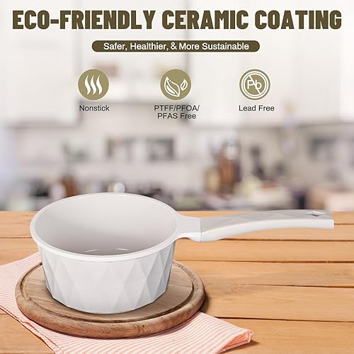 Miniatura 3 de Cacerola antiadherente de cerámica con tapa, olla pequeña de 2 cuartos de galón, diseño de diamante con mango frío, sartenes no tóxicas para cocina,