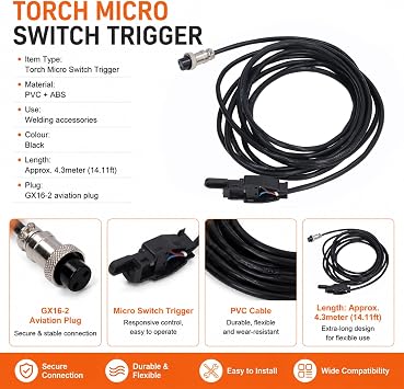 Tig Torch Finger Control Switch with 4. Wire Line and GX16-2 2 Pin Aviation Plug, Ergonomic Trigger Replacement for TIG Welding Torches