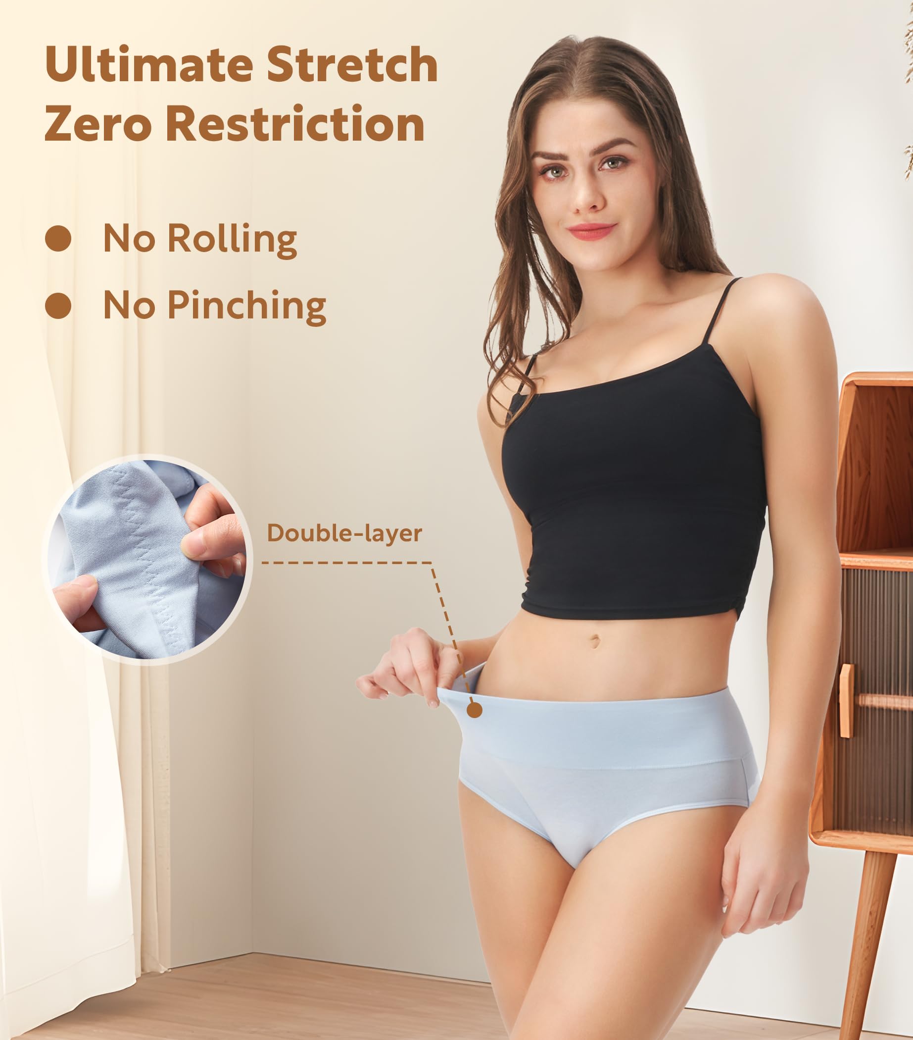 DAVID ARCHY Ropa interior de algodón de cintura alta para mujer, bragas con control de abdomen, cobertura completa, paquete de 4 unidades, talla regular y grande