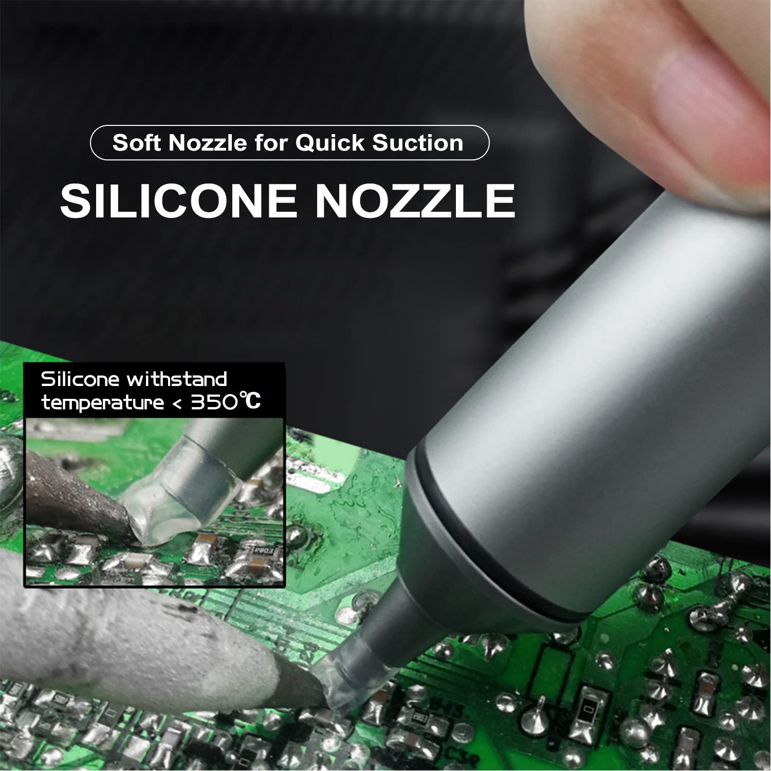 Pompe dissaldanti con ugello in silicone resistente alle alte temperature, Alloggiamento in alluminio premium Potenza di aspirazione più forte, Accessorio essenziale per saldatori