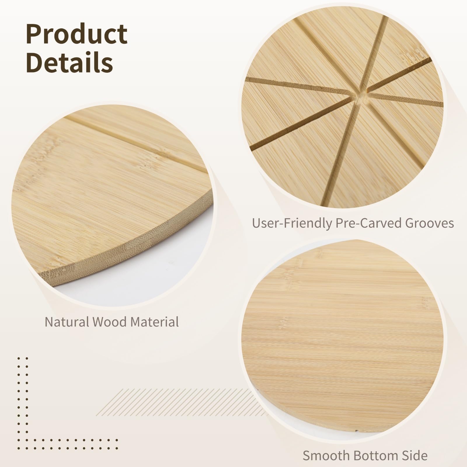 Lot de 2 planches à pizza rondes 12 pouces en bois double face, 8 rainures de coupe, 8 compartiments, dos plat, pour fromage, pain et viande.