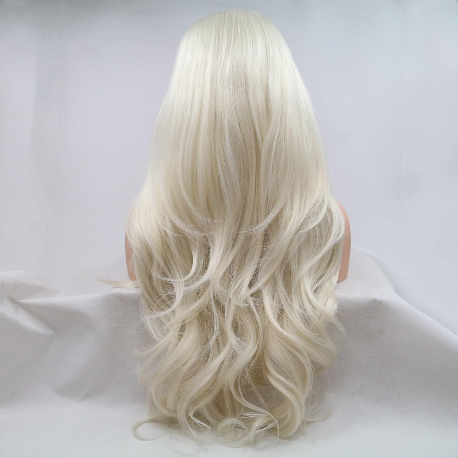 Xiweiya 13 * 3 Blonde White Lace Front Wig Long Body Wave Platinum White Hair Synthetic Middle Parting Soft Princess Hair Heat Resistant Fiber for Women Cosplay Halloween