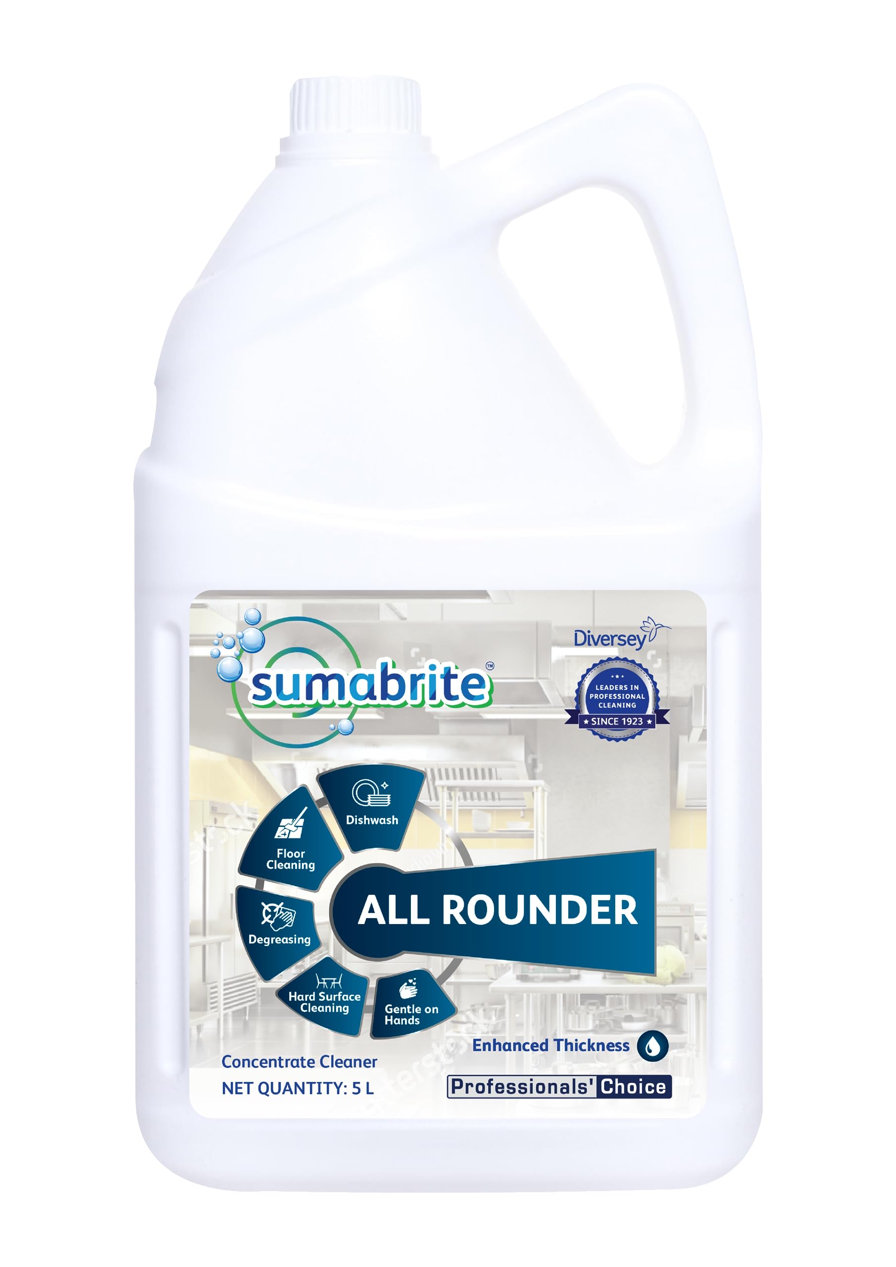 Diversey Sumabrite 4 in 1 Dishwashing, Degreasing, Floor and Hard Surface Cleaner, All Rounder - 5L