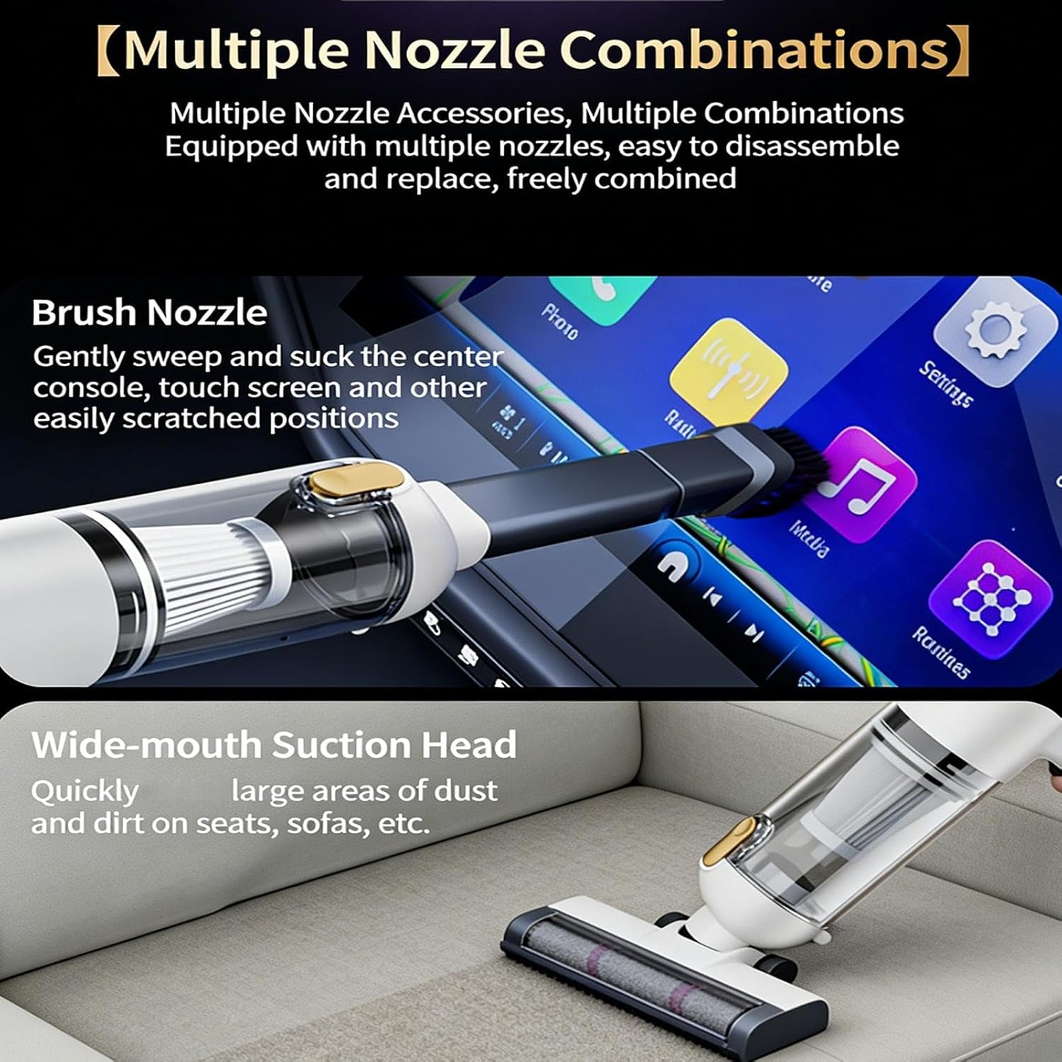 Flexible Auto Vacuum with Multiple Attachments for Chairs Breaks Trunk Sofa Keyset Dirt Blowing Inflating Swimming Circlets Storage Sacks Easy Carry Absorption