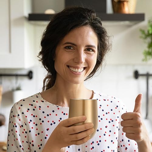 Miniatura 5 de Lifecapido Paquete de 8 vasos de vino de acero inoxidable de 12 onzas, vaso de vino aislado de doble pared, copas de vino sin tallo de acero