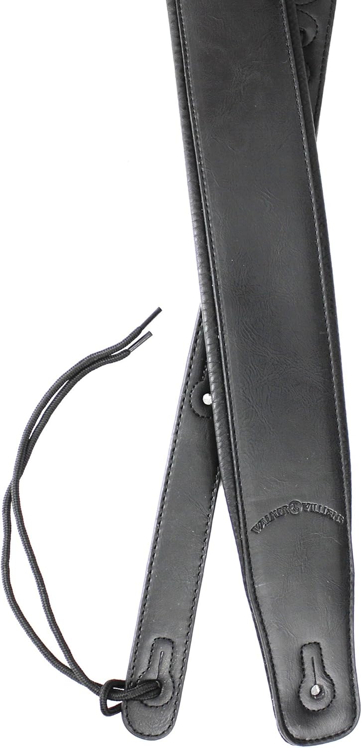 Walker & Williams G-907 Matte Black Finish Handmade Guitar Strap with Padded Glove Leather Back