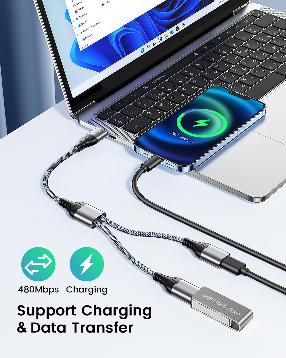ANDTOBO Splitter USB, USB 2.0 A Maschio a 2 Doppi USB Femmina Jack Y Splitter Hub Cavo di alimentazione Cavo di Estensione Adattatore Per PC, iPhone, Mouse, Tastiera, Stampante, Luci LED USB