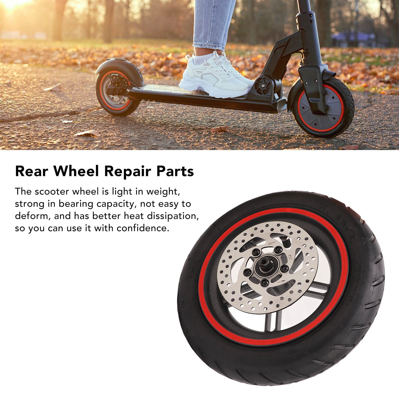 Conjunto de Rueda Trasera de Scooter Eléctrico, Neumático de Rueda de Goma con Freno de Disco de 110 Mm para M365 1S