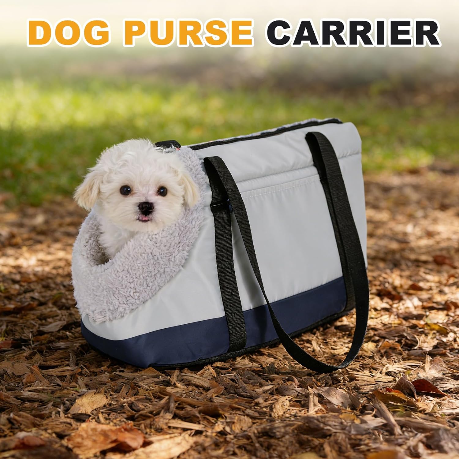 Dog Purse Carrier with Crossbody Strap & Fleece Lining, Breathable Little Dog Sling Carrier, (19.7" x 7.9" x 10.6", Dark Blue), Intended for Hiking/Camping/Traveling