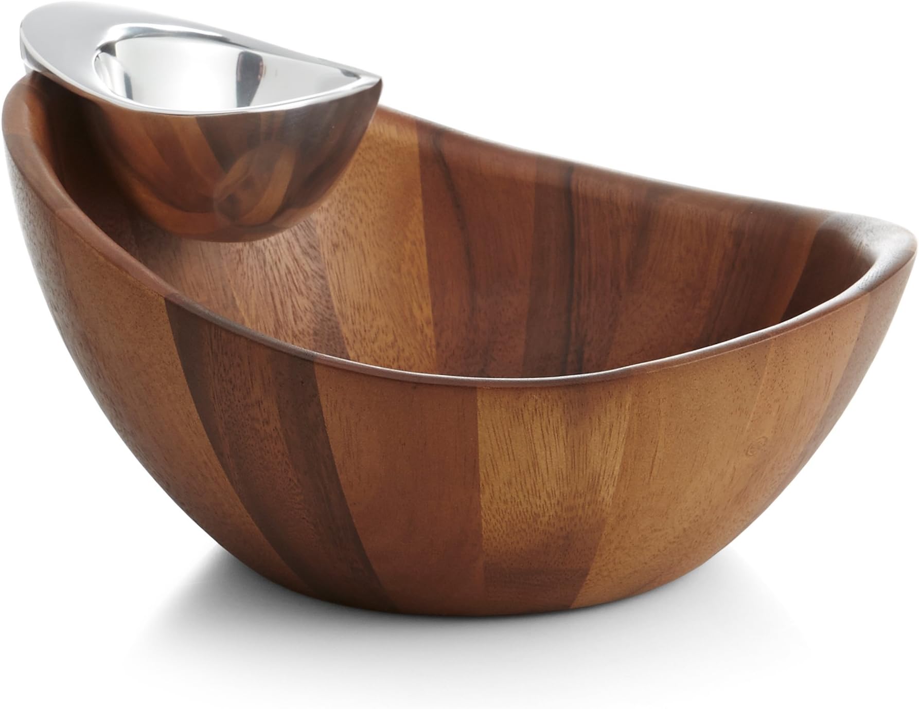 nambe Harmony Chip and Dip Server | Chips and Salsa Serving Dish | Salad Bar Serving Set for A Party | Chilled Dip Serving Bowl | Made of Acacia Wood and Metal Alloy