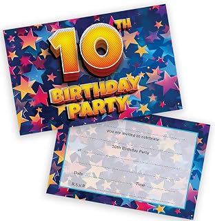 10th Birthday Party Invitations Kids - Celebration Stars 20 Pack - Childrens Birthday Invitations for Boys/Girls A6 Bday Party Invites Invitation Cards with Folding Envelopes