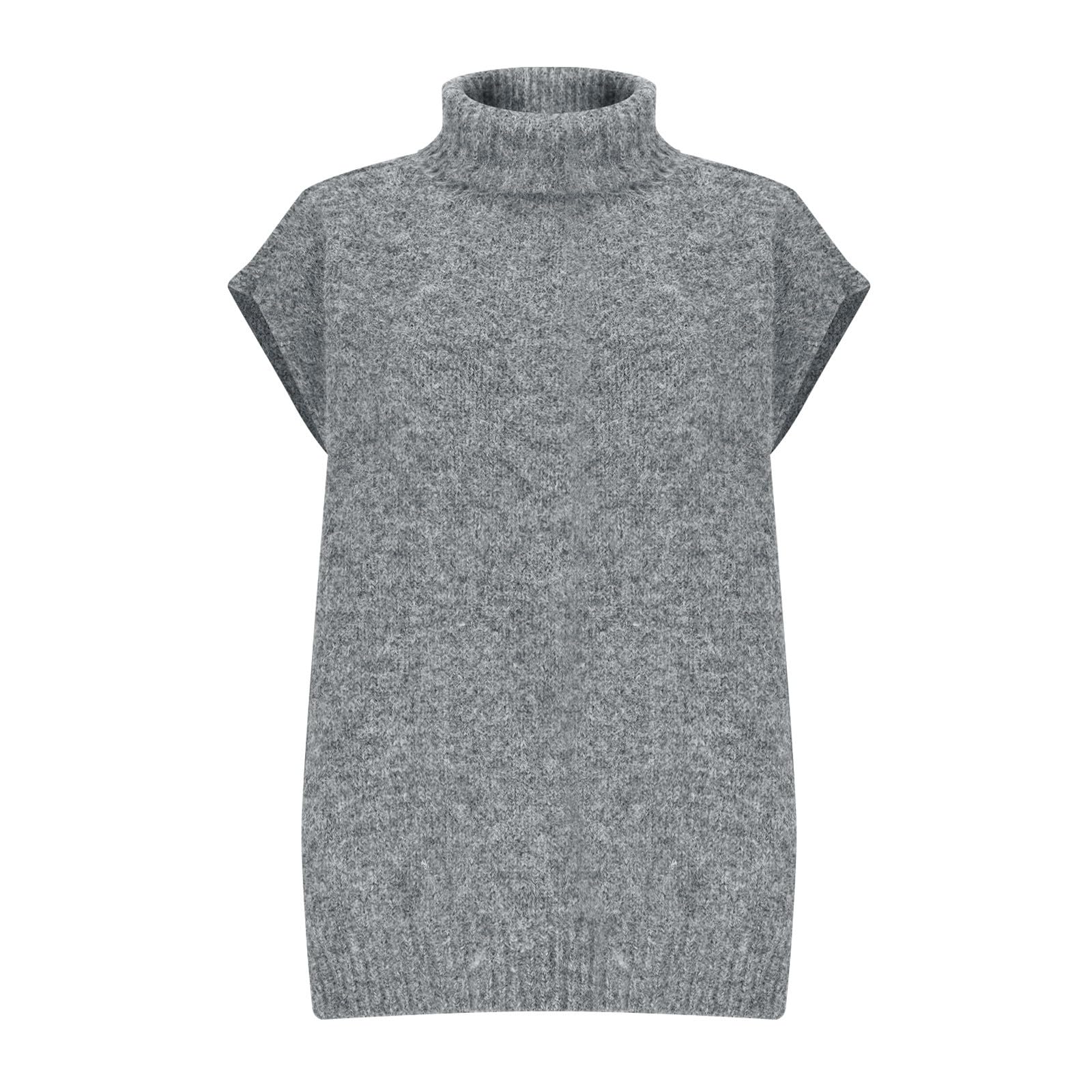 HGps8w Turtleneck Sweaters for Women Loose Cap Sleeve Knitted Tunic Blouse Trendy Casual Pullover Sweater Tops