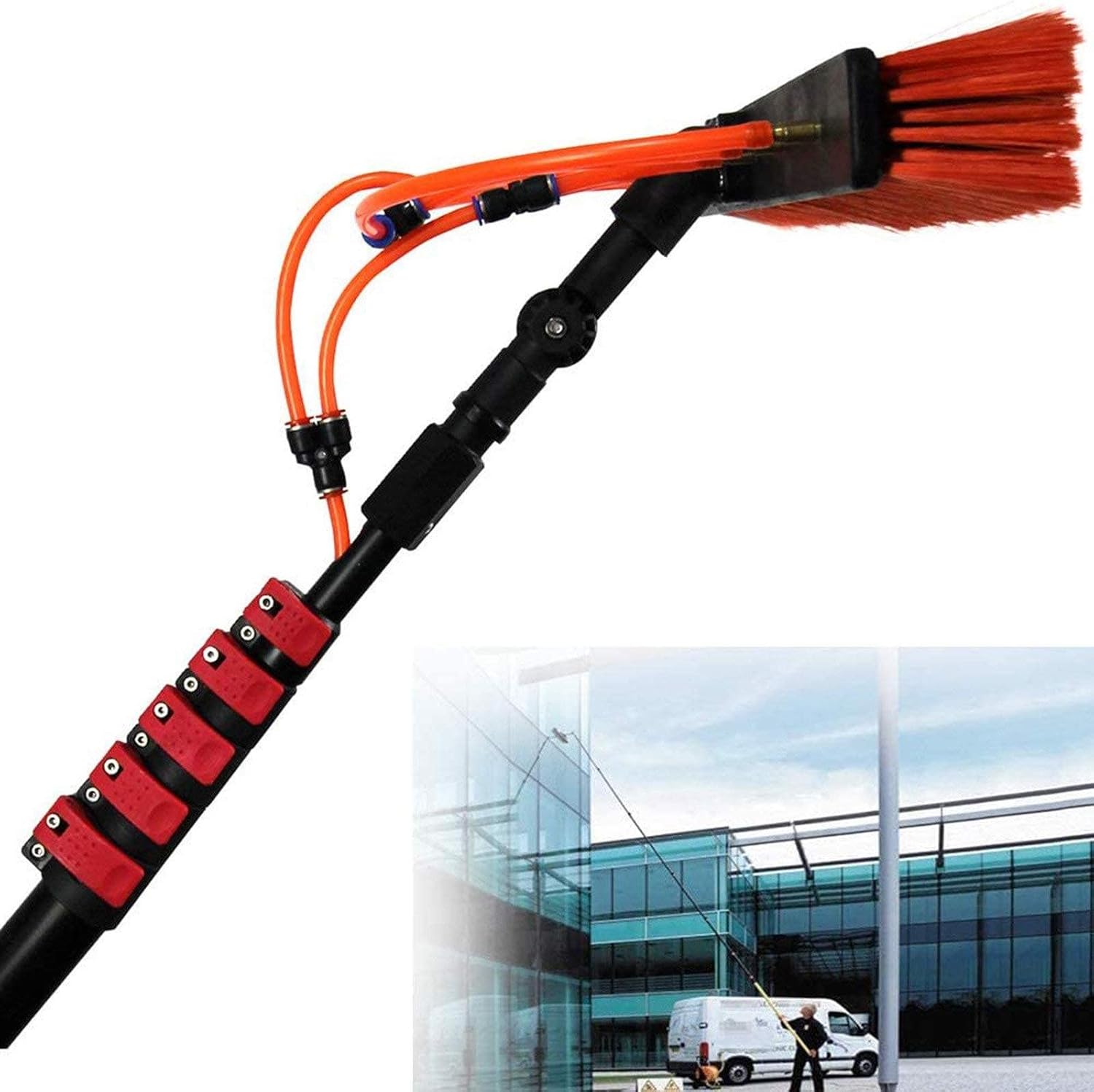 Window Cleaning Kit with Extension Pole,Window Cleaning Pole,Water/Hose Fed Extendable Pole,Window Cleaning Brush Equipment, Cleaning Photovoltaic and Solar Panels,9M/30FT