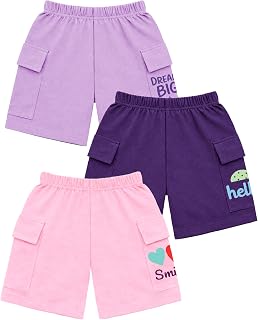 Kuchipoo Girls Cotton Cargo Shorts | Elastic Waistband | Double Pocket Shorts | Summer Casual Wear for Kids | Pack of 3 Price In India