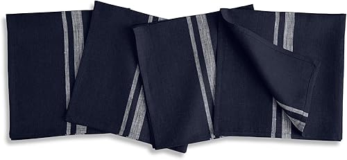 Miniatura 21 de Solino Home Juego de 4 manteles individuales de lino a rayas francesas, 100 % lino puro, color negro y natural, de 14 x 19 pulgadas, para invierno,