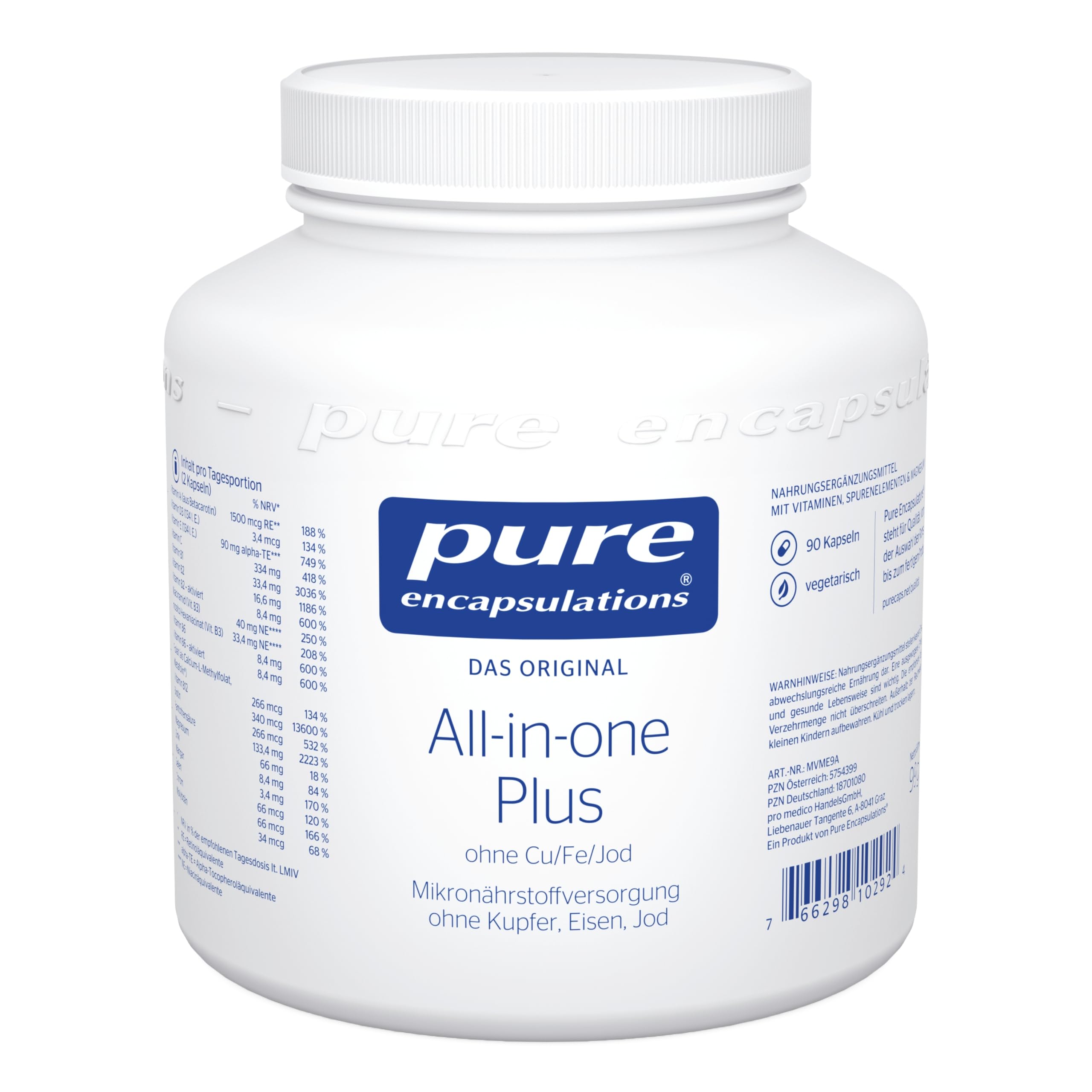 Pure Encapsulations - All-in-One Plus (ohne Cu, Fe & Jod) - Multivitamin und Mineralien - Immunsystem stärken - 180 Kapseln