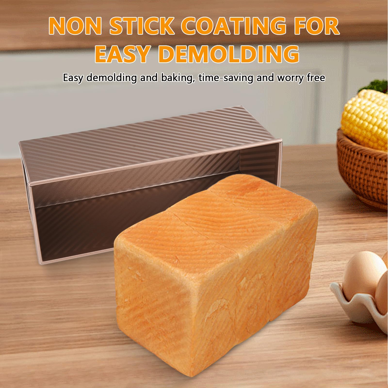 Stampo Pane in Cassetta con Coperchio,Impasto da 1000 g (2,2 Libbre),Teglia per Pane in Acciaio Al Carbonio Color oro Rosa,Pane in Cassetta con Fori di Ventilazione per Pane, Toast e Torte
