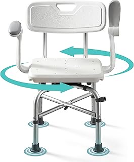 Lamberia Shower Chair for Inside Shower with Arms and Back, 500 lb Capacity Shower Seat, 360° Swivel Bath Chair for Elderly and Disabled, Height Adjustable Bathtub Seat, Padded Cushion, Non-Slip Feet