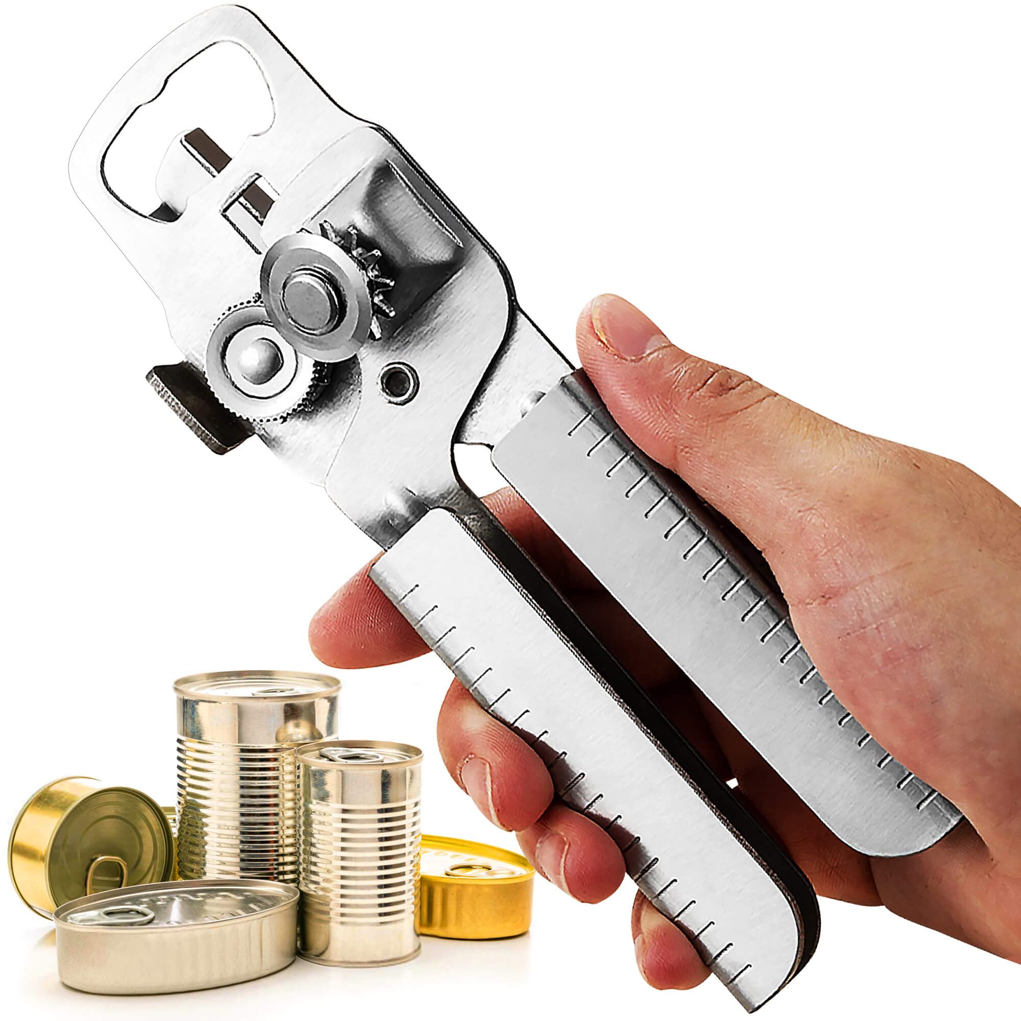 Pure Metal Can Opener Efficient & Sturdy, Tin Openers Manual Food-Safe Stainless Steel for Smooth Operation, Cans Openers with Non-Slip Handle Ergonomic Turning Knob
