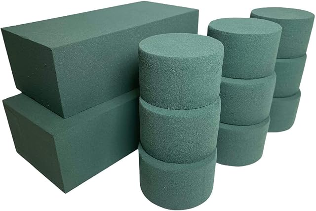 Wet Floral Foam Blocks for Flowers Bouquet (2 Bricks & 9 Cylinders) - Florist Floral Foam Bricks for Artificial Flowers - Flower Sponge Block for Flower Arrangement - Craft Foam Block