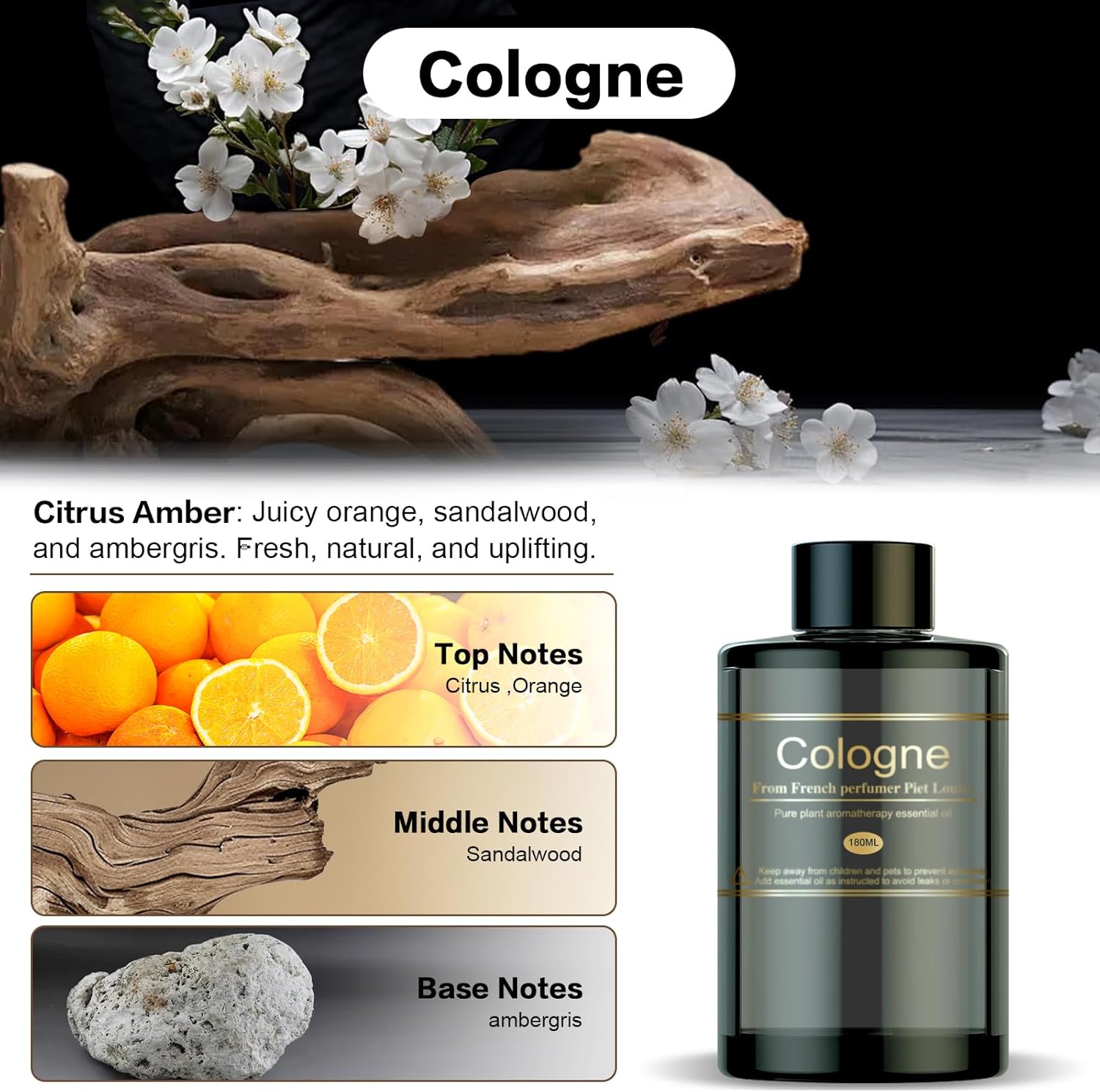 Car Air Freshener Refill for Men & Women 6.09 FL OZ /180ML-9 Month Cologne Scent Essential Oil Perfume, Essential Oil Made of Natural Plant Extracts, Compatible with Car Diffusers for Home/Office - Image 2