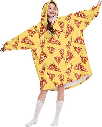 Pizza Wearable Blanket Hoodie for adult,Oversized Pullover blanket with pocket for Adults Men Women gift