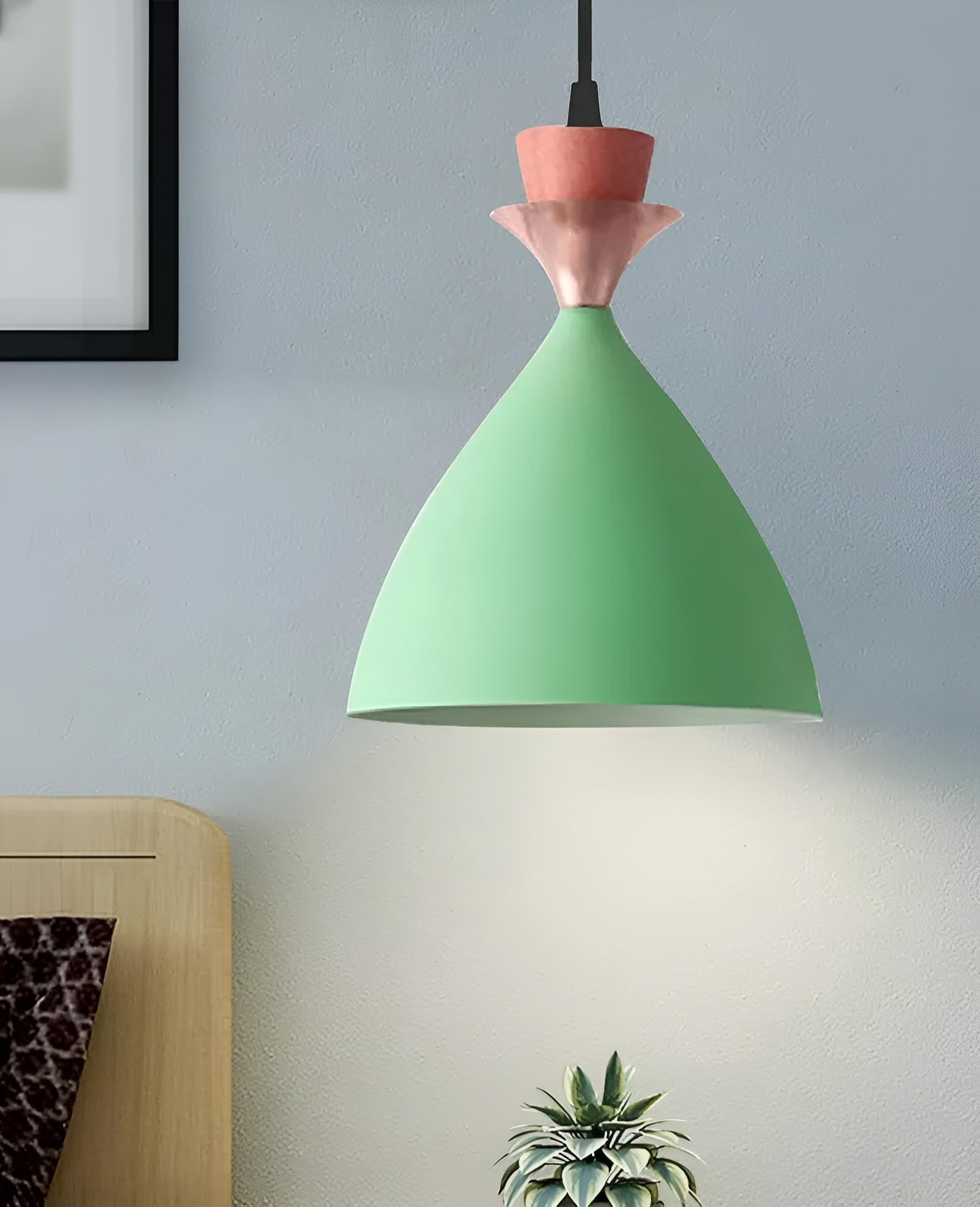 twixle Aluminium Ceiling Hanging Lights for Dining Table, Lamp, Living Room Corner, Decorative,Home,Bedroom,Office,Cafe,Restaurantsand More (E27 Holder) (Pink)(Aluminium;Wood) (Green)-image-43
