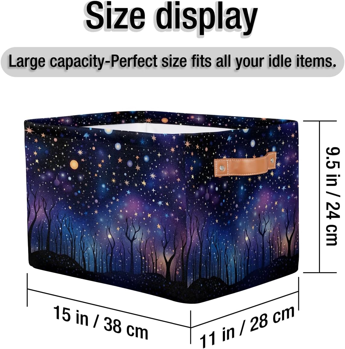 Galaxy Night Forest Storage Basket with Handles Collapsible Storage Bins Rectangular Toy Storage Organizer Box Fabric Shelf Baskets for Nursery Bedroom Bathroom 1PC