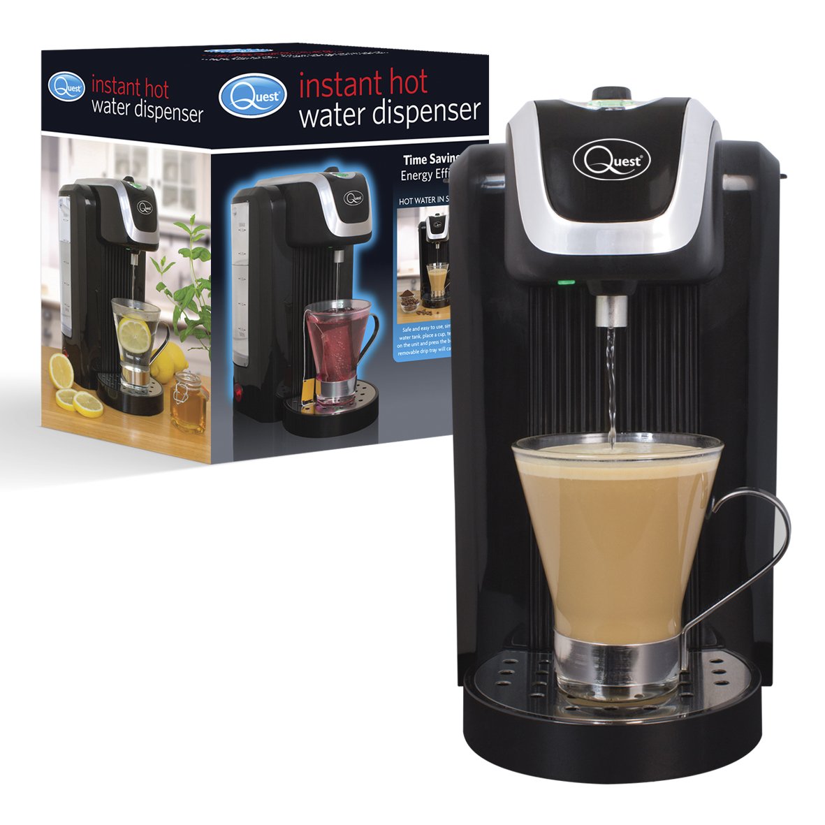 Quest 34060 Instant Hot Water Dispenser with Removable Tank and Drip Tray, 2.5 Litre, 2600W, Black, 2600 W