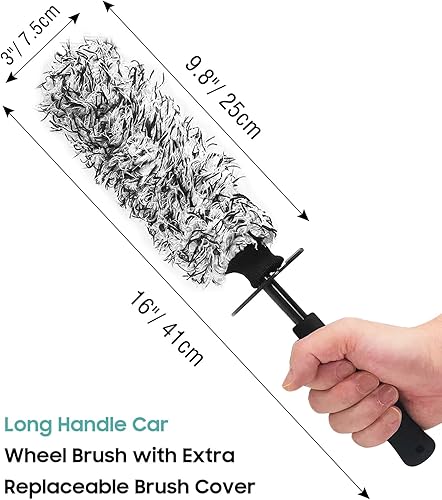 Vista 2 de Kit de cepillo de limpieza de coche YeewayVeh, cepillo de limpieza de rueda con microfibra suave y plano con 2 cubiertas removibles, cepillo