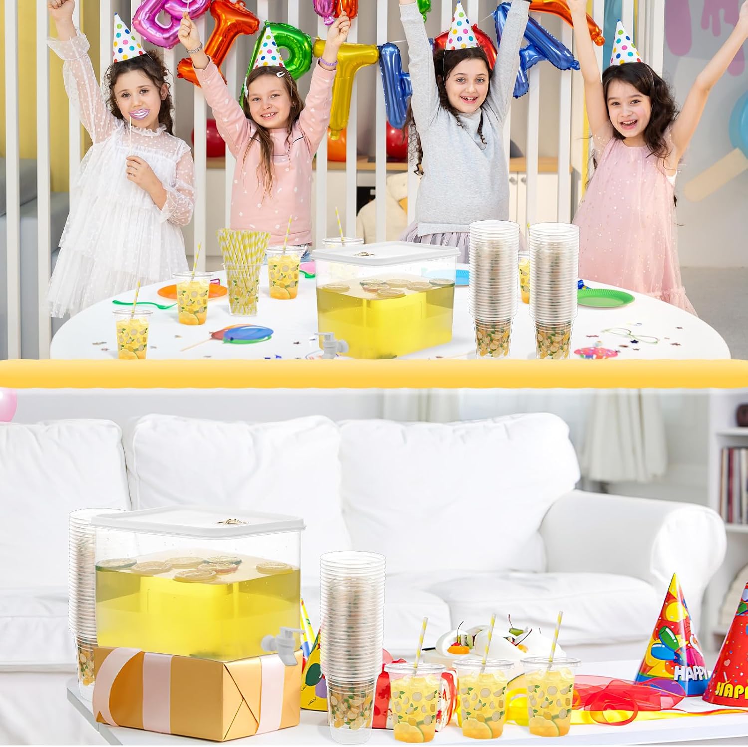 Lemonade Stand Supplies Include 8.5L Plastic Drink Dispenser with Spigot 50 Sets Lemonade Cups with Lids and Paper Straws,17oz Disposable Iced Coffee Plastic Cup for Water Juice